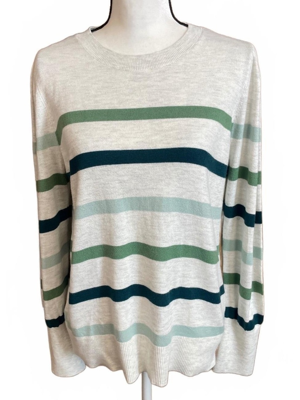 Loft crewneck sweater with green stripes large